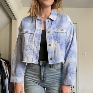 Cropped Jean Jacket - Blue Water Marble